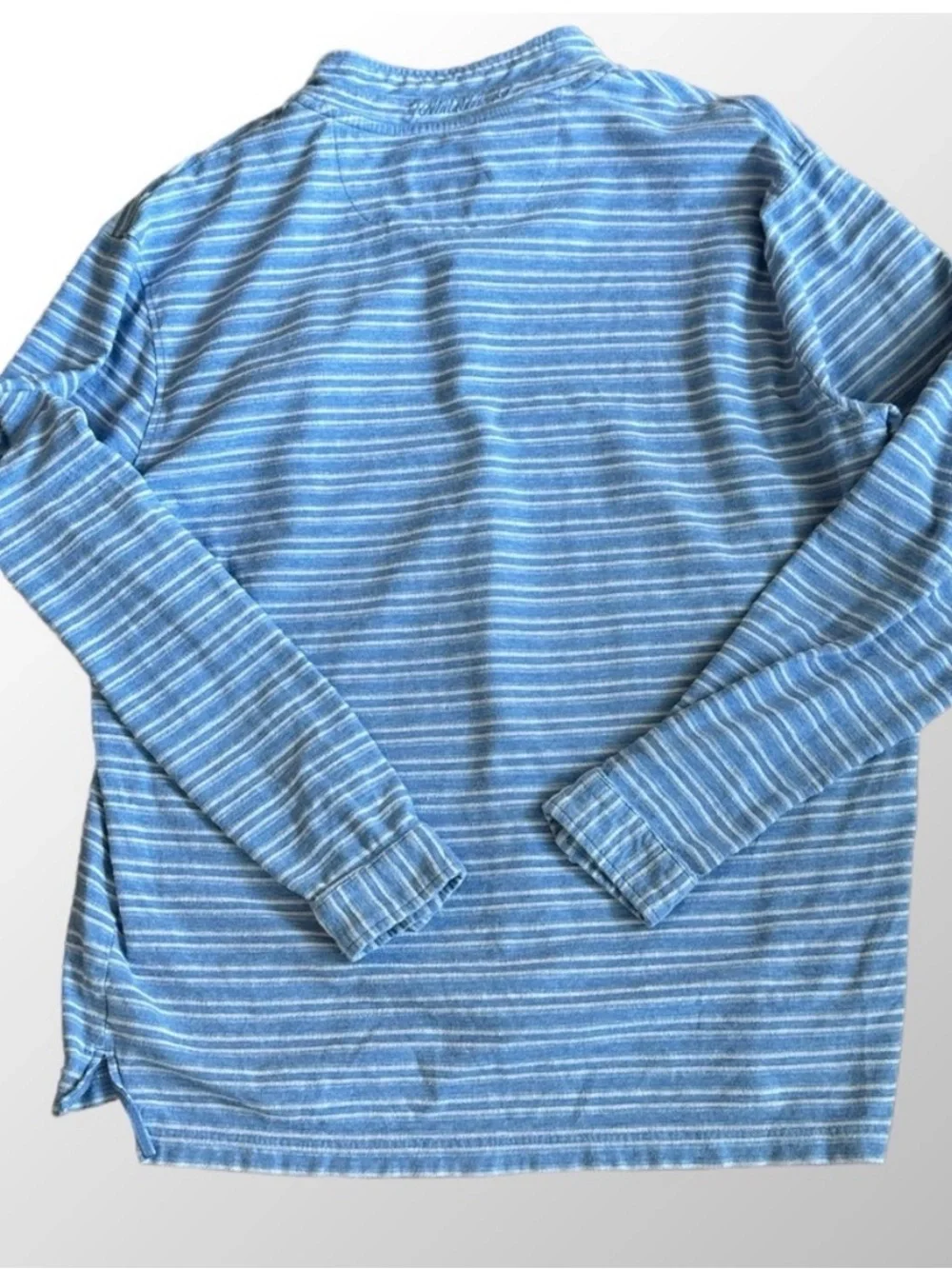Johnnie-O Blue Striped Henley Button Long Sleeve